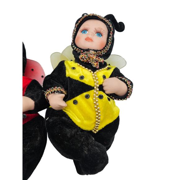 Set of 2 Vintage Porcelain Baby Dolls Ladybug and Bee Costumes - Picture 3 of 5